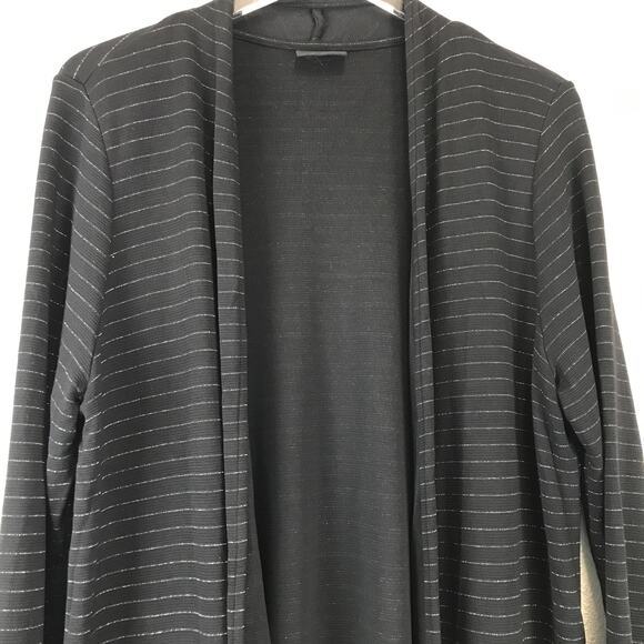 J. Jill Wearever Silver Metallic Stripe Open Front Longline Cardigan Sweater - Picture 4 of 9